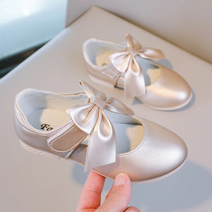 Girls Princess Shoes Shallow Bowknot Metallic Color Fashion Sweet Girl's Mary Janes Shoes Light Non-slip 26-36 Kids Ballet Flats
