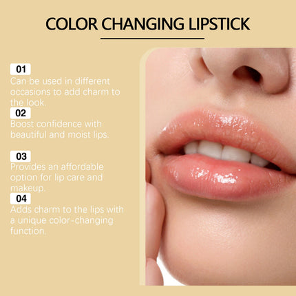 Color Changing Lip Balm Shimmer & Gold Foil Nourishing Lipstick Moisturizing pH Reactive Tinted Lip Gloss for Soft Pink Lips