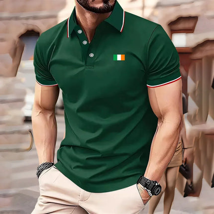 Parisian print short-sleeved polo shirt for men's casual style, multi-functional lapel shirt, summer street men's casual breatha