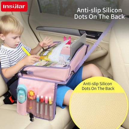 Kids Travel Tray Storage Pocket Waterproof Toy Painting Board Portable Safety Seat Folding Table Painting Board Vehicle-mounted