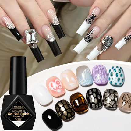 10ml Poking Nail Gel White Black Lace Nail Polish and Special Clear Base Gel 3D Painting Gel Varnish for Nail Art Decorations