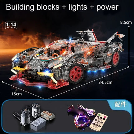 Transparent V12 Block Roadster RC Tech Racer 1:14 DIY Roadster Building Block Assembly Block Car Toy Birthday Gift