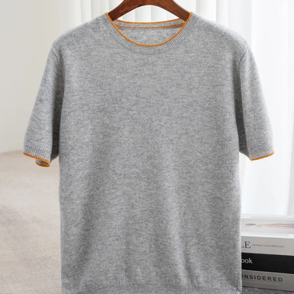 2025 Spring/Summer New Fashion O-Neck Knit Short Sleeve Spliced Business Casual T-Shirts Men's Clothing Loose Tops England Tees