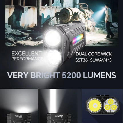 YM-A200M 5200LM Portable High-performance LED Handheld Flashlight With Magnetic/Clip Torch Perfect For Outdoor Hiking Camping