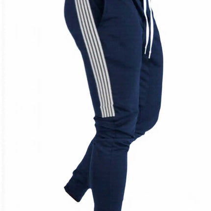 Male Athletic Jogger Pants Side 3 Stripes Design Slim Tapered Sweatpants Elastic Waist Running Gym Casual Street Trousers