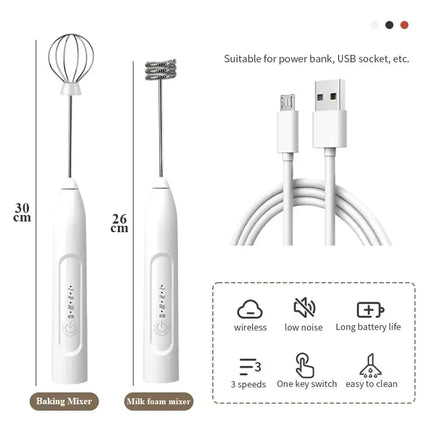 2-in-1 Kitchen Items USB Charging Electric Egg Beater Mini Blender Kitchens Accessories Mixer Household Gadgets Double Head Bar