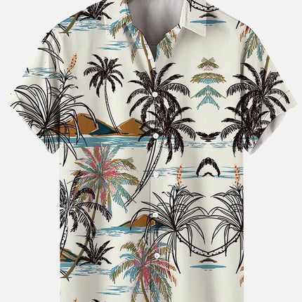 Summer Men's Shirt Coconut Tree 3D Print Casual Short Sleeve Lapel Tops Beach Casual Hawaiian Shirt Men Oversized Shirts For Men