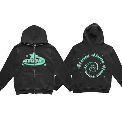 2025 European and American sweatshirt casual trend men's multi size zipper American retro casual Y2K hooded sweatshirt