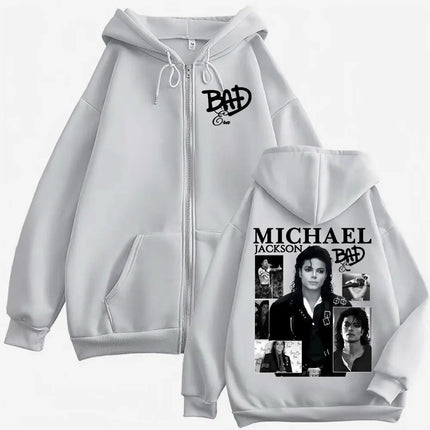 King of Pop Michael Jackson Bad Era Zipper Hoodie Men Women Harajuku Streetwear Jacket Sweatshirt Fleece Casual Zip Up Pullovers