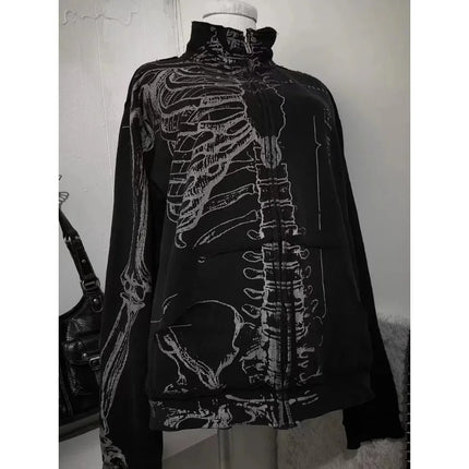 Autumn Winter American Vintage Print Hooded Sweatshirt Women Y2K Gothic Hot Girl Jacket Streewear Subculture Retro Tops New