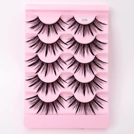 New 5 Pairs Wet False Eyelashes Naturally Wear False Eyelashes Everyday Sharp Tail Thick Simulation Cross Makeup Lashes