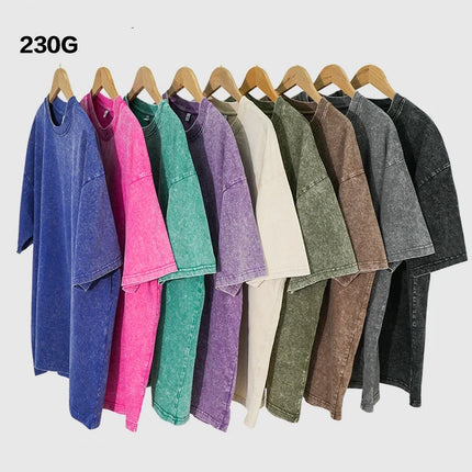 Summer fashion men's washed T-shirt cotton retro faded unisex basic T-shirt short-sleeved loose sports top