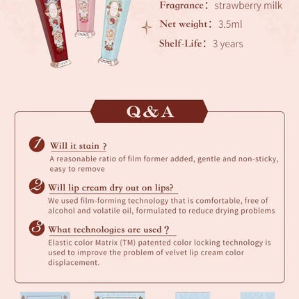 Flower Knows Strawberry Rococo Series Cloud Lip Cream Lip Gloss Long Lasting Velvet Lip Tint Lipstick for Women Cosmetic