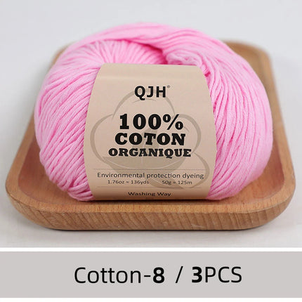 3PCS 100% Organic Cotton Yarn Machine Washable For Adult Baby Sweaters/Gloves/Scarves/Hats Etc. 50 gr (1.76 oz) 125 m (136 yrd)