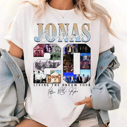 Jonas Brothers Shirt Albums 20th Anniversary Of Jonas Shirt Living The Dream Men's and Women's Same Four-Season Pure Cotton
