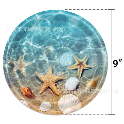 10Guests Wave Ripples Party Disposable Tableware Sea Beach Party DIY Sea Star Shell Summer Birthday Babyshower Supplies