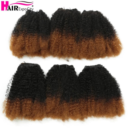 6Pcs Afro Kunky Curly Synthetic Weft Hair Sew In Ombre Brown Colored Bundles Protein Fiber Curly Hair Weave Extensions
