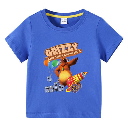 Children's Clothing Grizzy And The Lemmings Graphic Short Sleeve T-Shirt 3-10Years Boys O-Neck Tee 2025 New Fashion Clothing