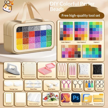Perler Beads Complete Kit 2.6mm 240 Colors with Storage Bag Tool Set Iron Pegboard Tweezers for Kids Adults DIY Pixel Art Crafts