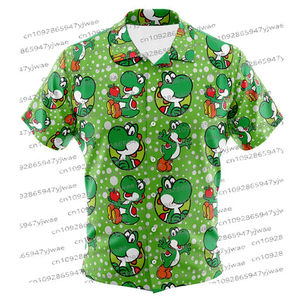 Yoshi Super Mario Bros Button Up Hawaiian Shirt Men's Beach Causal Short Sleeve Shirt Hawaiian Shirt Summer Men's Vacation Shirt