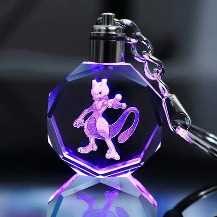 Pokemon Cartoons Anime Figure Pikachu Charizard Mewtwo Eevee Crystal Collection Luminous Keychain Pendant Model  Toy Gift