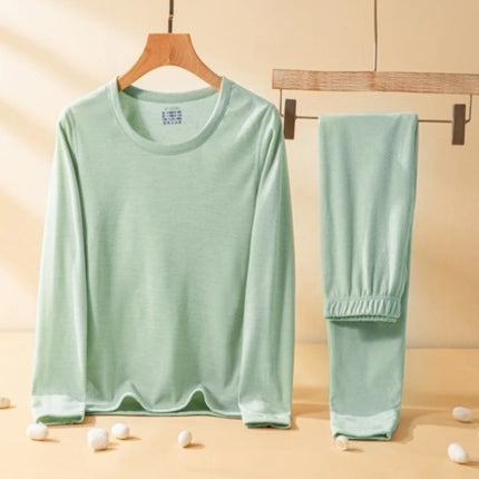 Thiened Fce Warm Underwear Set for Women round Ne Close-Fitting Pure Color Home Clothes Winter Thermal Suit