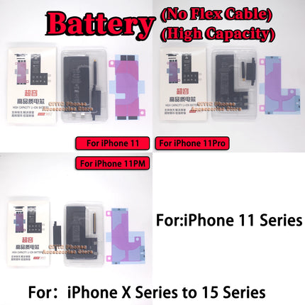 2Pcs Phone Battery Core No Flex Cable For iPhone X XS Max XR 11 12 13 Mini 14 Plus 15 Pro Max SE2 SE3 High Capacity Battery Cell