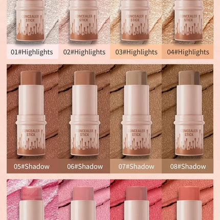 Makeup Face Contouring Bronzer Stick Highlighter 2 in 1 Matte Glitter Brightening Silkworm Blusher Rouge Cream Concealer Pen