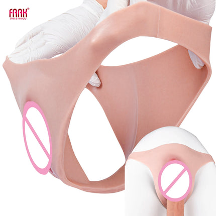 FAAK Silicone Hiding Gaff Thong Briefs Realistic Penetratable vagina Pussy Underwear Panties for Transgender Sex toys for Men