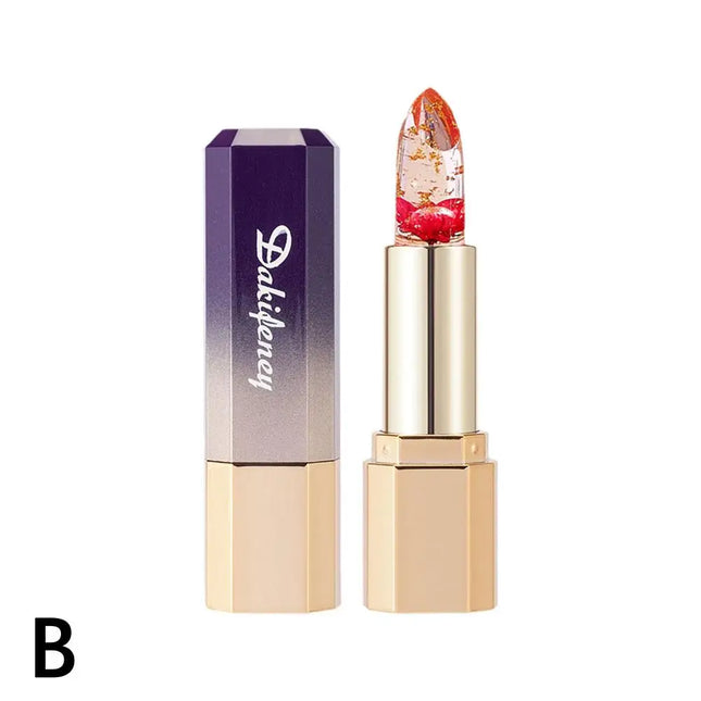 Transparent Flower Jelly Temperature Color-changing Lipstick long-lasting waterproof non stick cup  Anti-drying Lips Skin Care