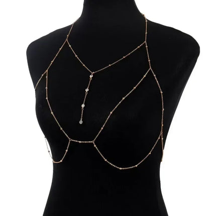 Summer Sexy Chest Chain Bra Bikini Metal Body Chain Jewelry for Women Beach Harness Crystal Body Chain Decoration Jewelry