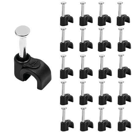 100 pcs cable clamps nail in cable clips， black round ethernet cable wall clips cable tacks coax cable clip speaker wire clips