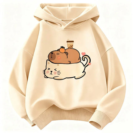 Unisex Kids Cute Cat Capybara Hoodie Cat Children's Sweatshirt Hoody for Boys Girls Casual Hoodies Clothes
