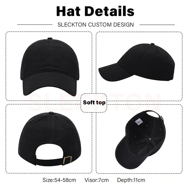 SLECKTON Custom Baseball Cap Fashion Letter Embroidery Sun Hats for Women and Men Cotton Design LOGO Wholesale Unisex Caps