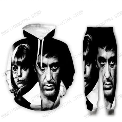 New Men Hoodie Pant Set Movie Scarface 3d Print Set Men Women Fashion Hoodie + Sweatpants 2Pcs Sets Sport Tracksuit Tony Montana