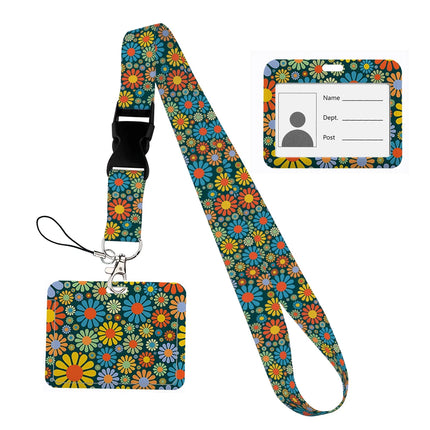 Flower design Lanyard Business Credit horizontal Card Holder Neck Strap Keychain Hang Rope ID Badge Holder Lariat Lasso