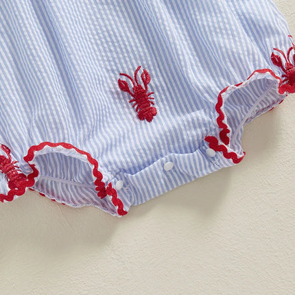 Newborn Baby Girl Crawfish Smocked Bubble Romper Lobster Ruffle Short Sleeve Bodysuit Jumpsuit Summer Outfits