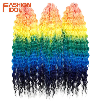 FASHION IDOL 22 Inch 300g 3PCS Ariel Curl Hair Water Wave Twist Crochet Hair Synthetic Ombre Brown Fiber Braiding Hair Extension