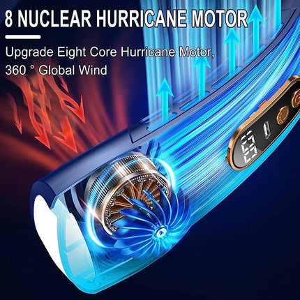 2025 New Portable Neck Fan USB Handheld Mute LED Digital Display Leafless Mini Electric Fan Colorful Atmosphere Lights 5th Gear