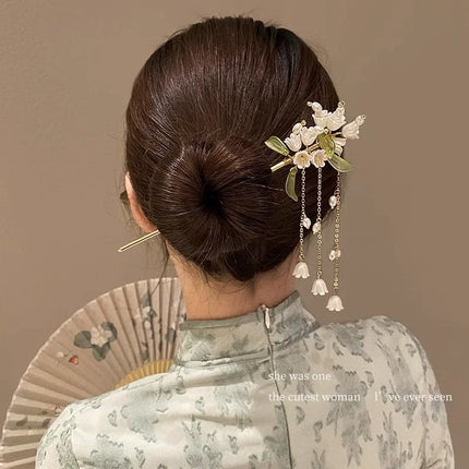 Retro Tassel Pearl Rhinestone Hair Stick Chinese Style Hairpin for Women Wedding Hair Accessories Charm Metal Hairpins Jewelry