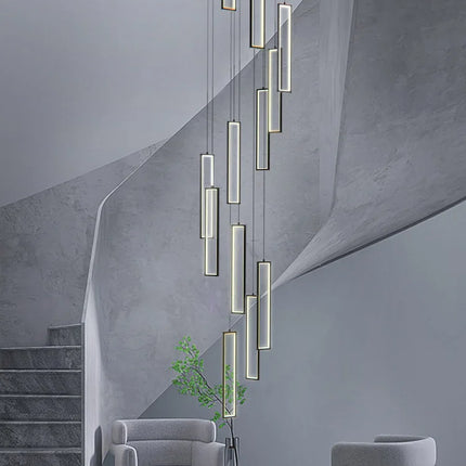 Minimalist Staircase Chandeliers Modern Lighting Fixtures in Loft Apartments Square LED Pendant Lamp Hall Hanging Chandelier