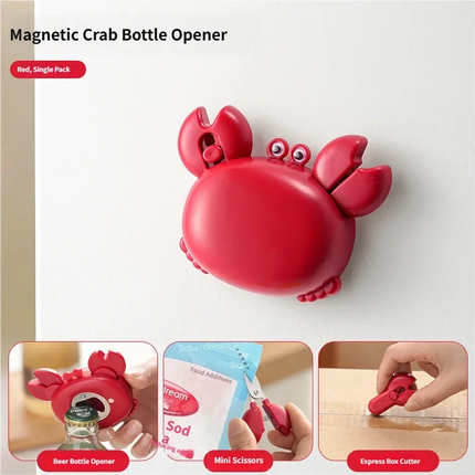 Crab Magnetic Bottle Opener 4-in-1 Kitchen Tool Set Beer Opener, Mini Scissors, Box Cutter, Fridge Magnet, Cute Cartoon Gadget