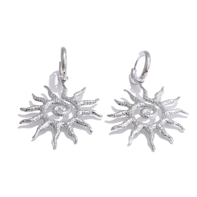 Yhpup New Popular Stainless Steel Sun Drop Necklace Hoop Earrings for Women Tarnish Resistant Charm Jewelry Set Accessories Gift