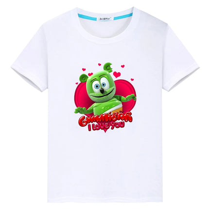 Anime Bear Print T-shirt for Kids Boy 10 Years Cute T-shirt Kawaii Tops Y2K One Piece 100% Cotton Cartoons Short Girls' Clothes