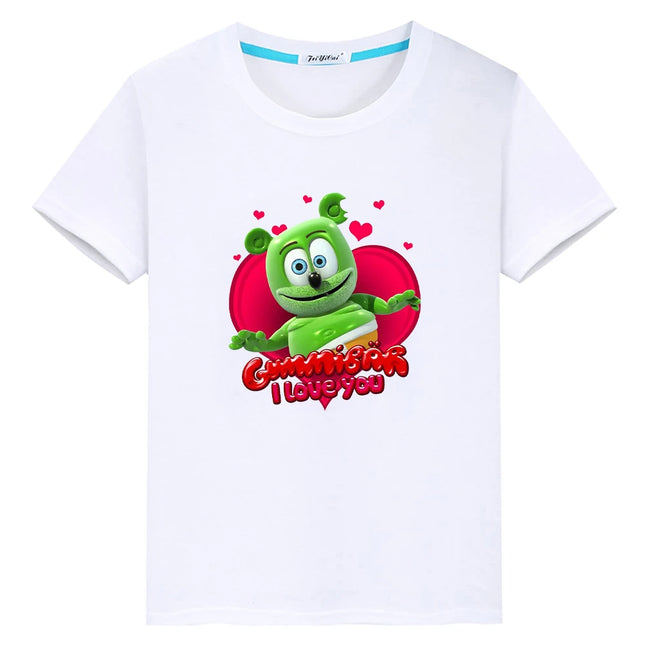 Anime Bear print t shirt for kids boy 10years Cute t-shirt Kawaii Tops y2k one piece 100%Cotton Cartoons Short girls clothes