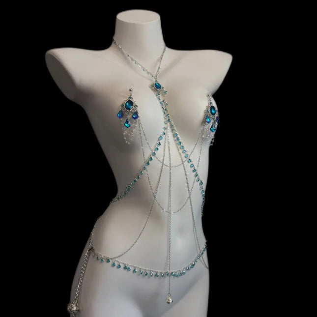High Quality Fringe Sapphire Nipple Clamps Body Chain Breast Restraint  BDSM Waist Chain Couples' Flirting  Adult Sex Toys 18+