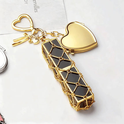 New Golden Stainless Steel Lipstick Pouch Keychain Decoration Fashion Portable Lippy Storage Bag Hanging Keyring Hanging Gift