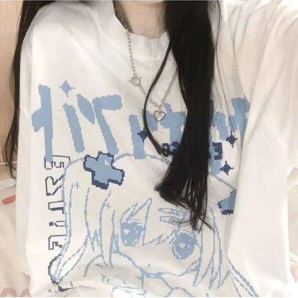 Women's Japanese Cartoon Anime Printed Cotton Short-sleeved T-shirt Harajuku Loose Half-sleeved Top Women's Summer Clothes