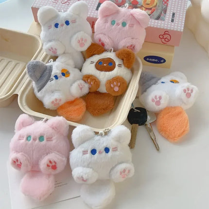 1-4pcs Cute Plush Small Cat Doll Keychain for Couple Soft Cotton Stuffed Animal Keyring Backpack Pendant Decoration Student Gift