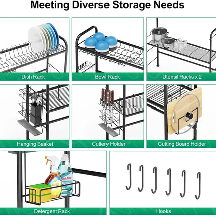 Over The Sink Dish Drying Rack, 2 Tier Above Sink Dish Drainer Drying Rack with Utensil Holder for Kitchen Counter, Rustproof